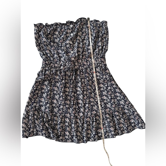 Navy & White Floral Strapless Mini Dress Size M Summer Cottagecore Boho Chic - Picture 7 of 11